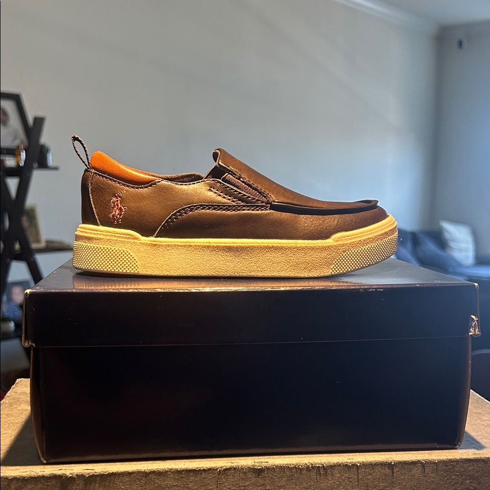 Polo by Ralph Lauren Chocolate Brown Slip-On Loafers with Tan Sole